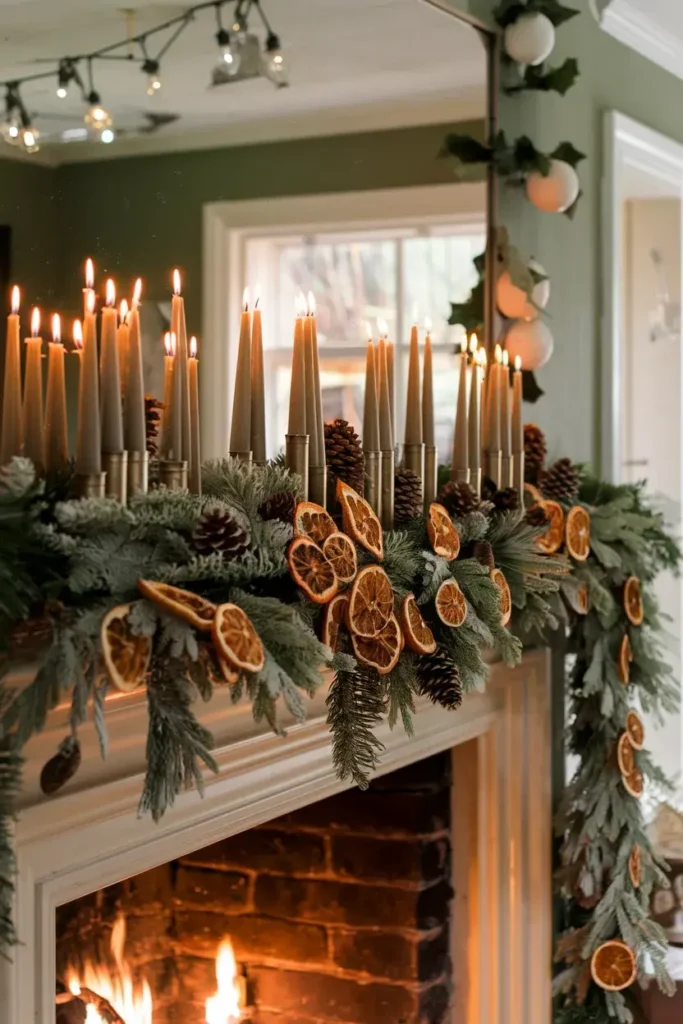 cottagecore christmas mantel natural greenery