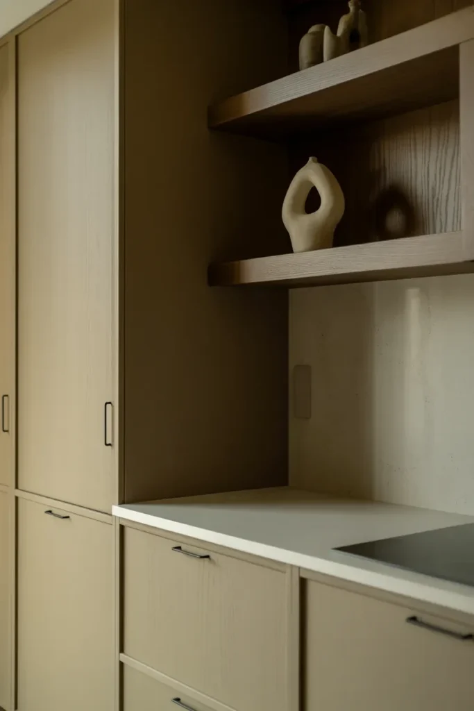 greige white kitchen matte cabinets warm undertone