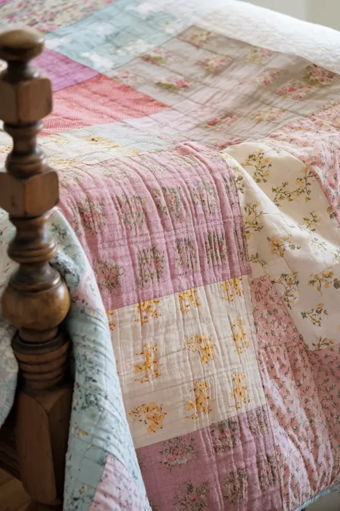 hand stitched quilt display cottagecore bedroom