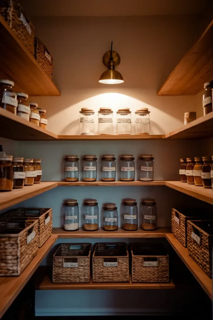pantry kitchen built in shelves medium shot glass jars