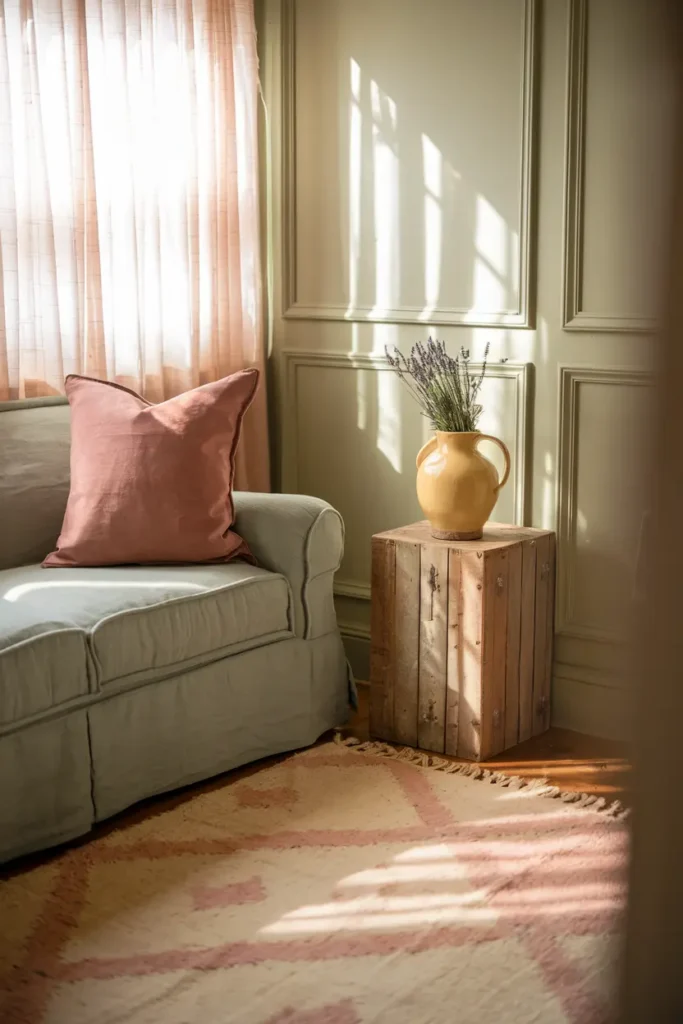 pastel cottagecore living room color palette