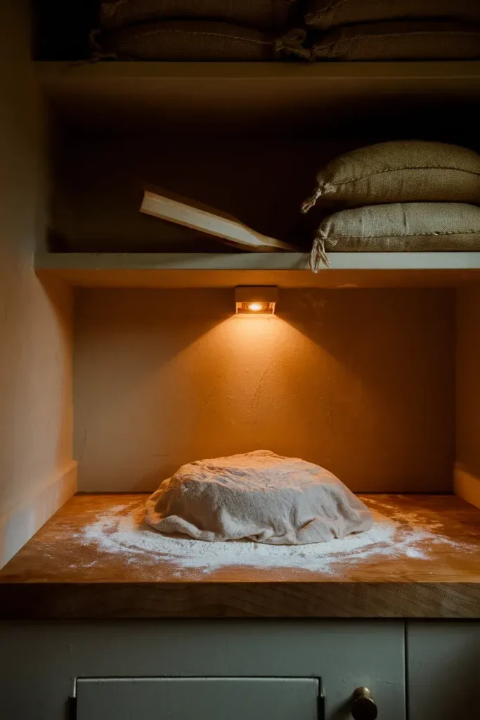 raw oak bread nook diagonal flour dusted counter