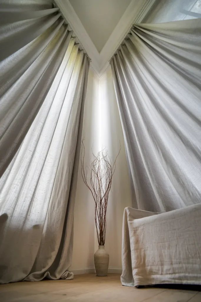 small living room floor to ceiling drapery vertical trick