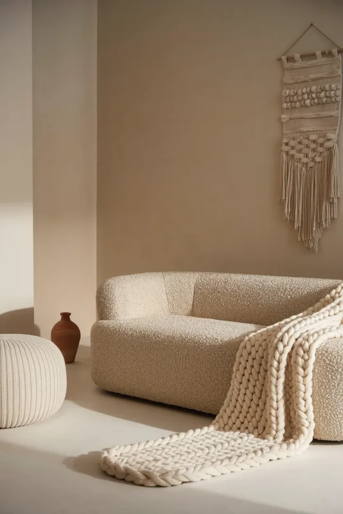 small living room monochrome oatmeal tonal layering
