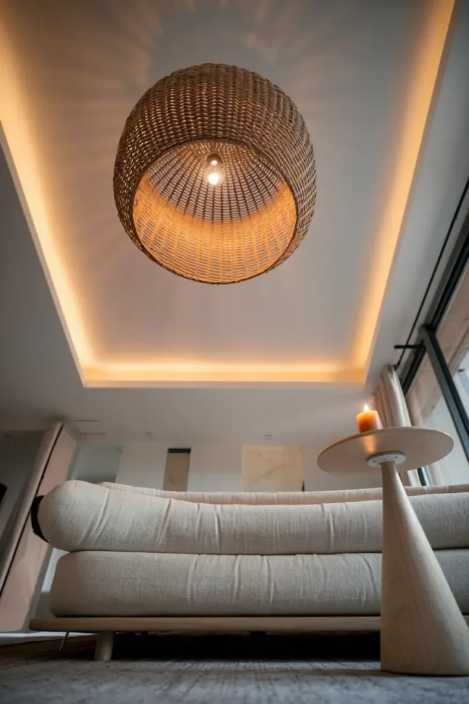 small living room statement pendant light low sofa
