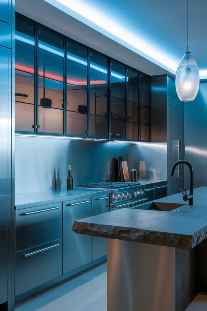 smoked glass cabinets kitchen eye level modern cool