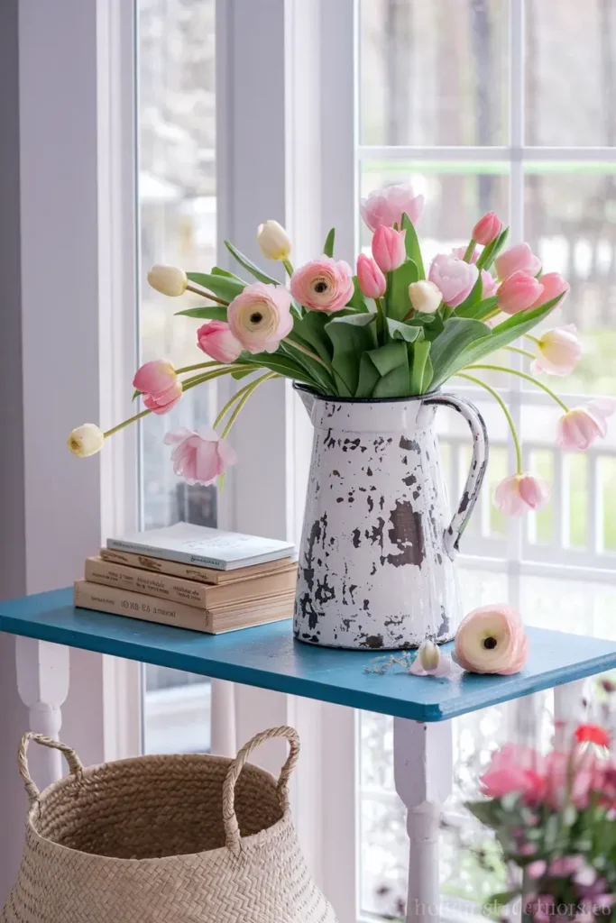 spring cottagecore floral entryway styling