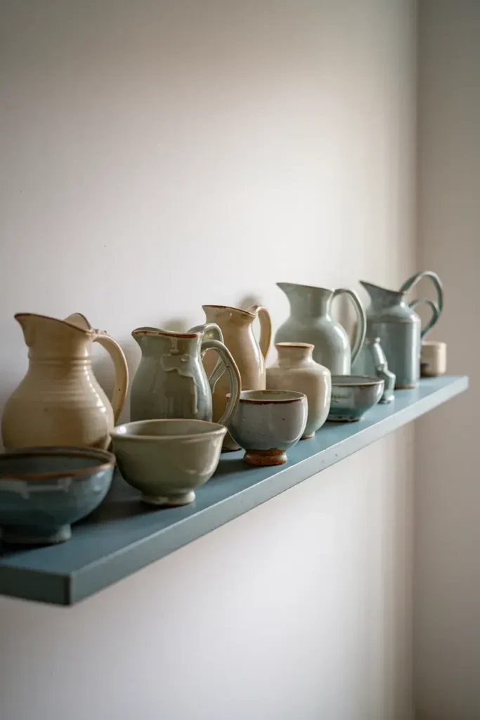 thrifted ceramic collection display shelf