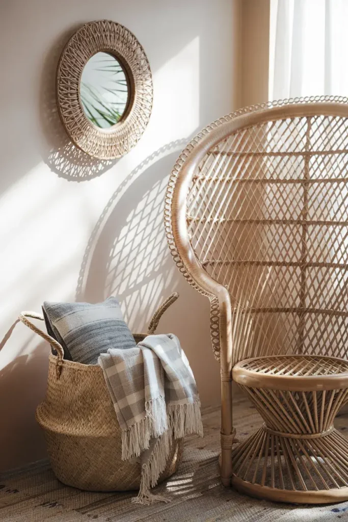 wicker rattan accents cottagecore living room
