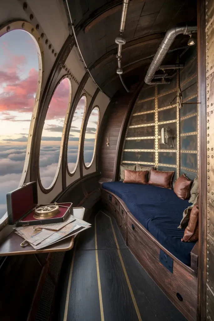 airship captain quarters brass bedroom