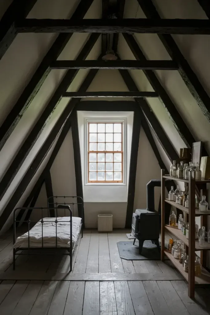 alchemist attic slanted window bedroom
