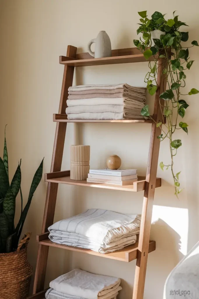 budget repurposed ladder shelf styling