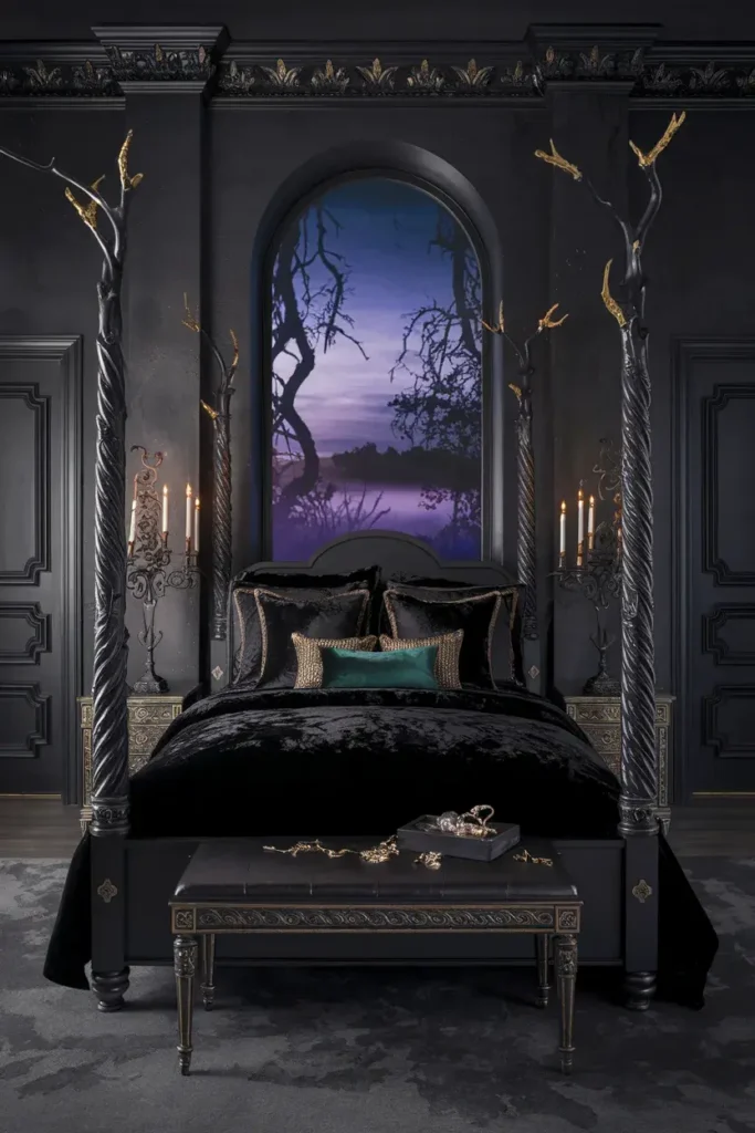 dark fae throne bedroom black gold