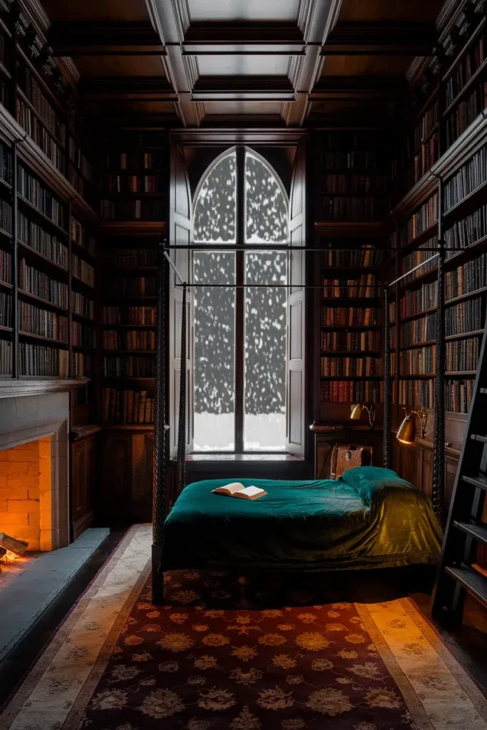 dark fantasy bedroom 02 library snow