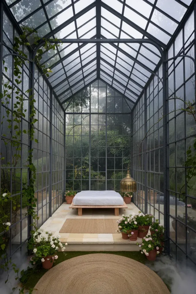 glass conservatory moonlit botanical bedroom