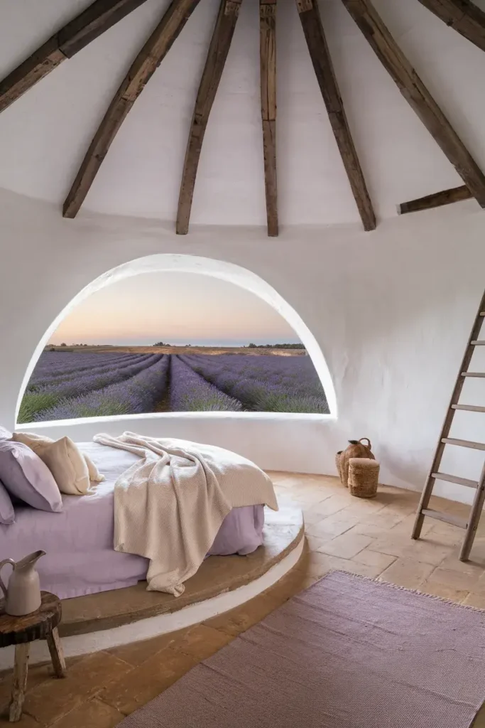 lavender field windmill loft bedroom