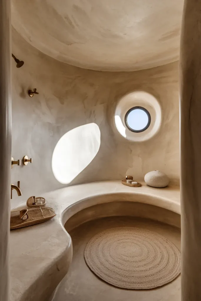 lime plaster bathroom curved walls soft shadow