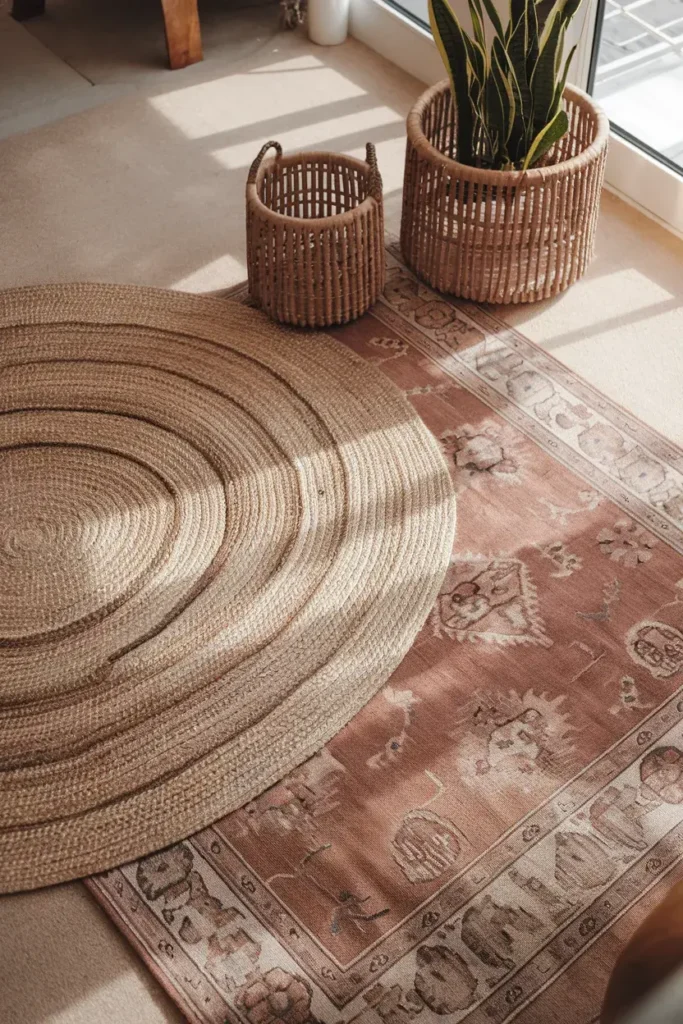 renter friendly layered area rug flooring