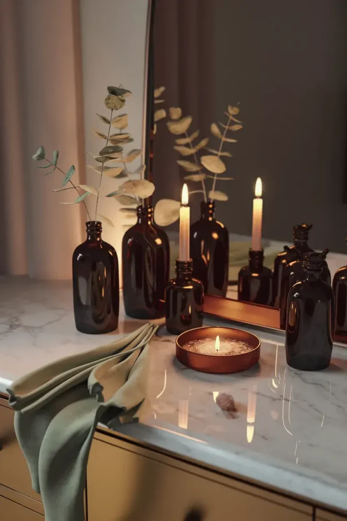 ritual vanity styling amber glass vessels candles