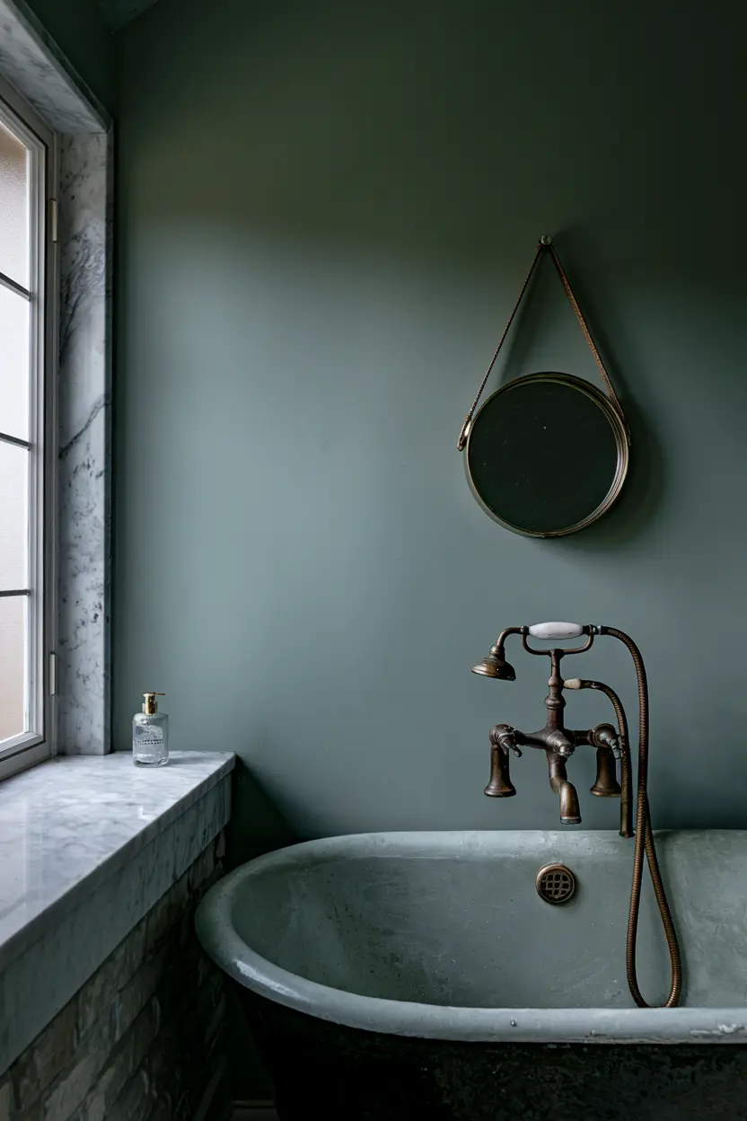 sage green bathroom clawfoot tub brass fixtures