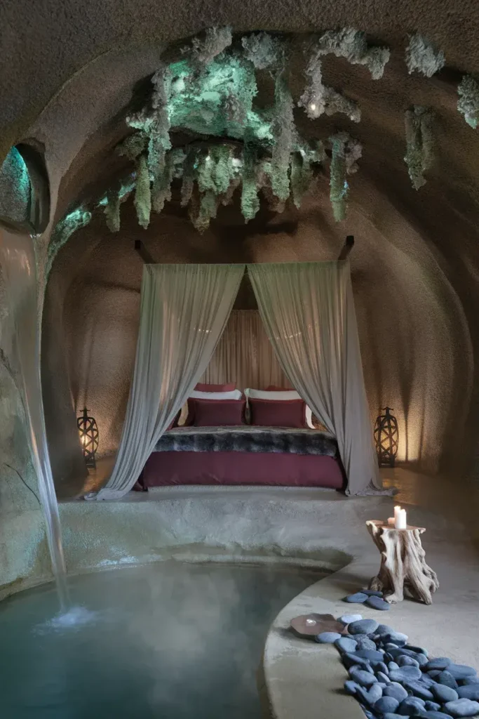 sunken grotto stone bedroom waterfall