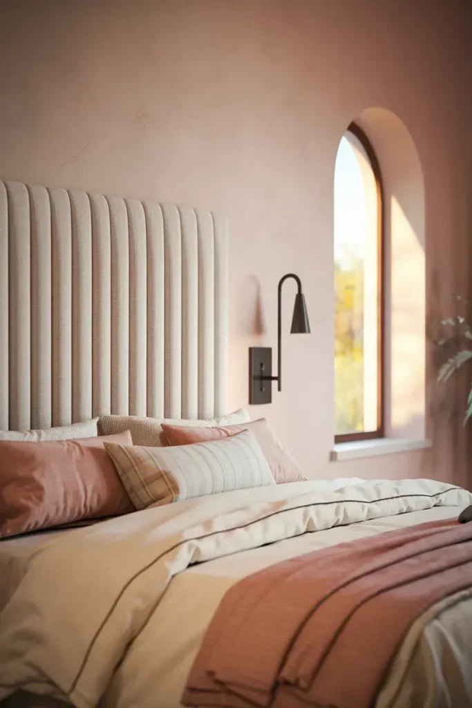 transitional bedroom upholstered headboard