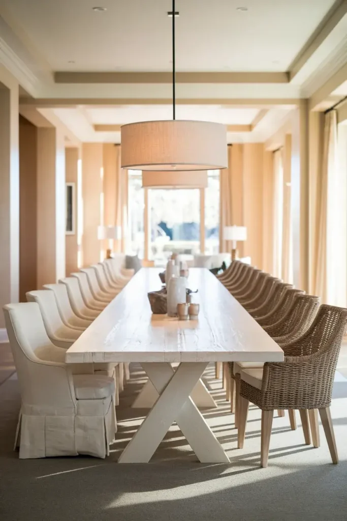 transitional dining room woven chair mix