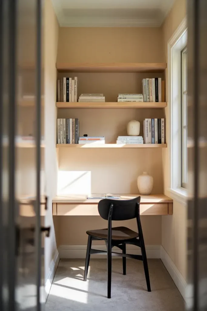 transitional home office wood built in