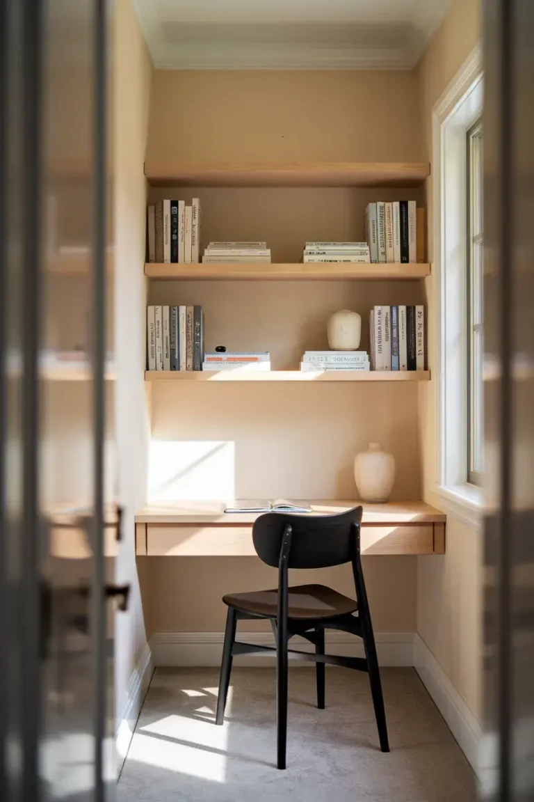 transitional home office wood built in