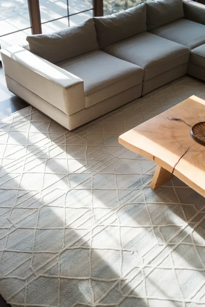 transitional living room statement rug